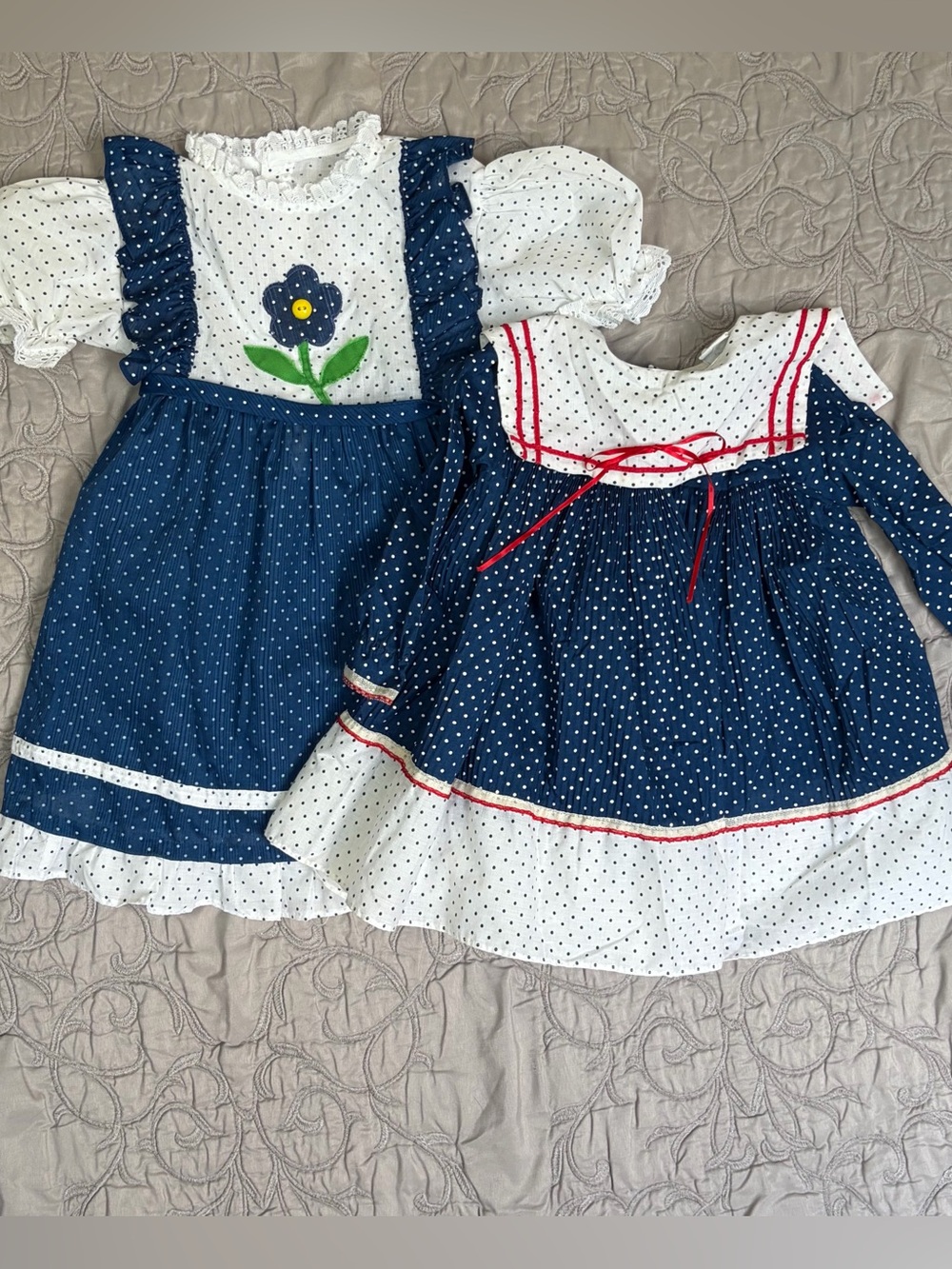 Lot Of 2 Vintage Girl’s Dresses Blue White Polka Dot Mothercare 2T And 4T?